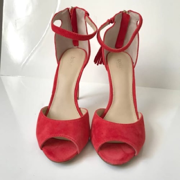 Botkier Anna Stiletto Poppy Red High Heels with Ankle Strap and Tassel
